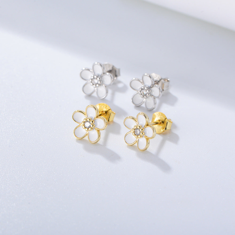 Cute Floral Sterling Silver Stud Earrings