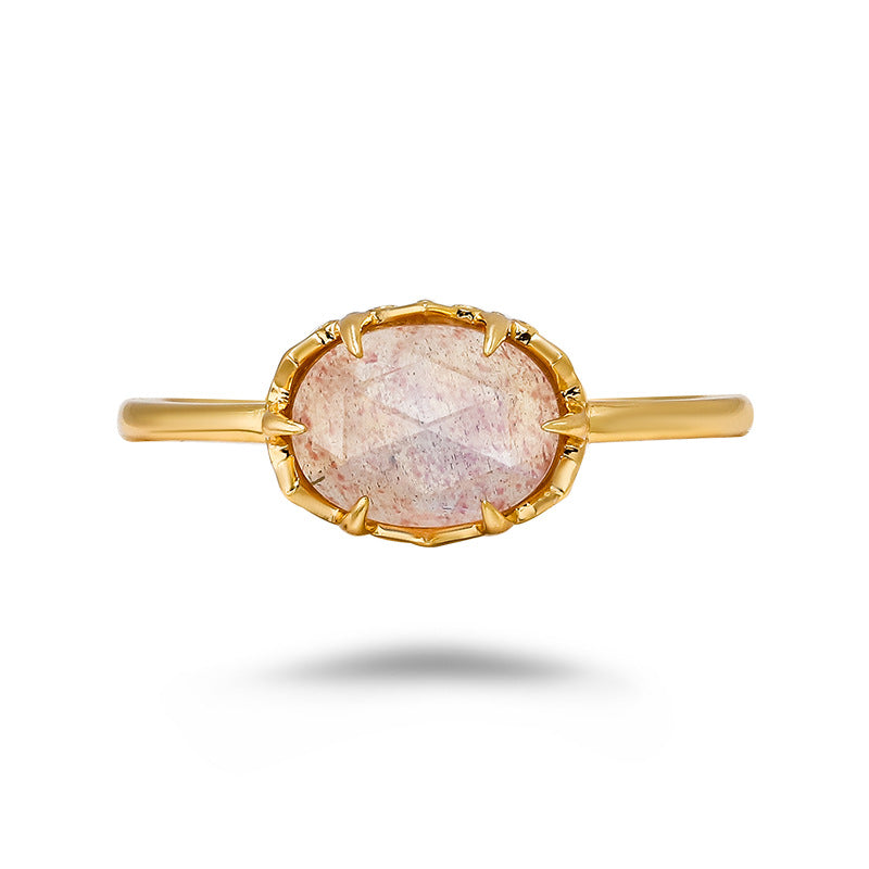 Classic Natural Strawberry Crystal Sterling Silver Ring