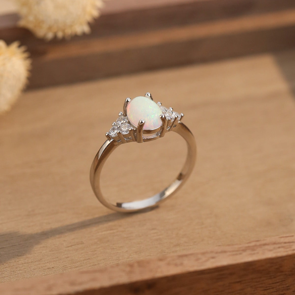 Simple Opal Oval Shape Design Ring