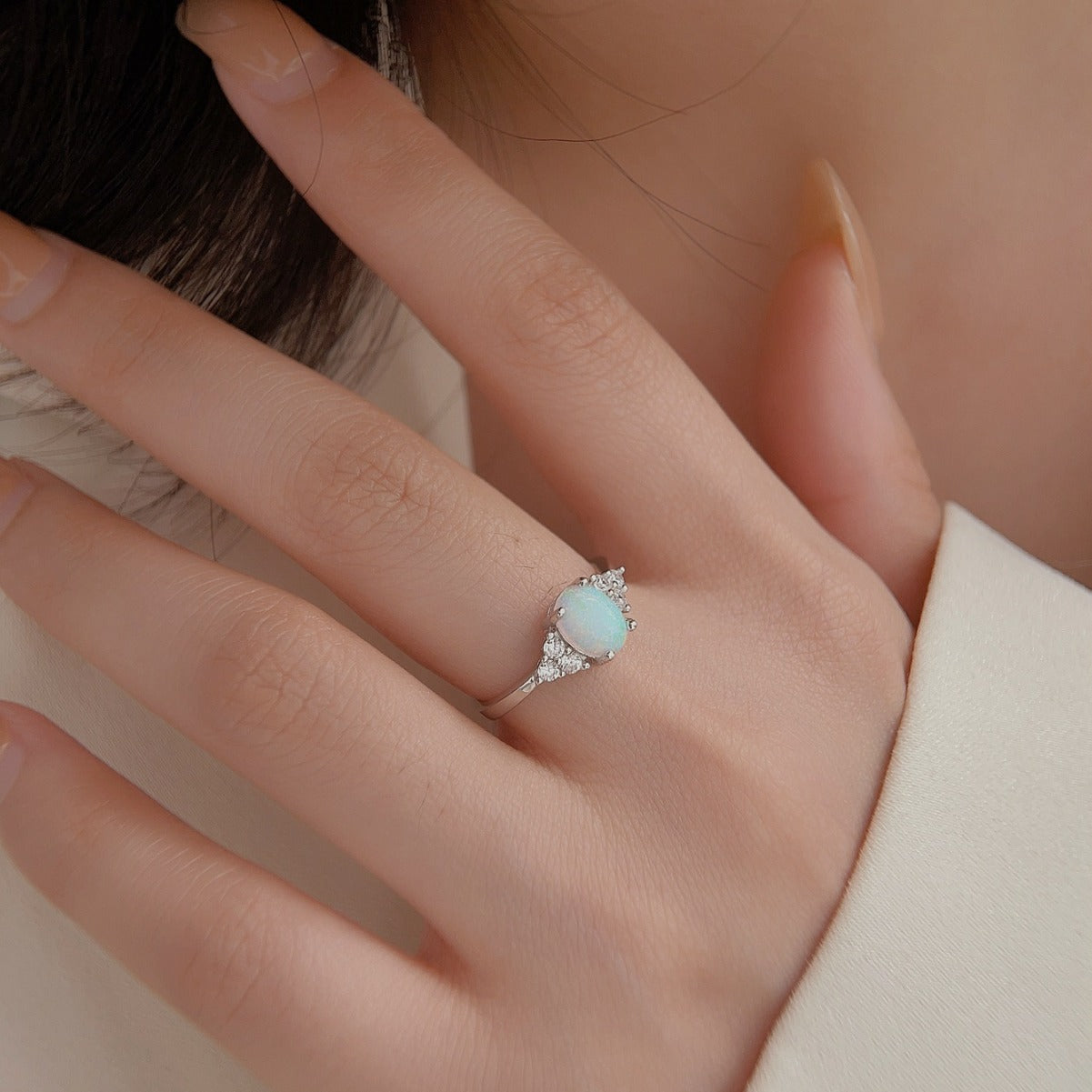 Simple Opal Oval Shape Design Ring