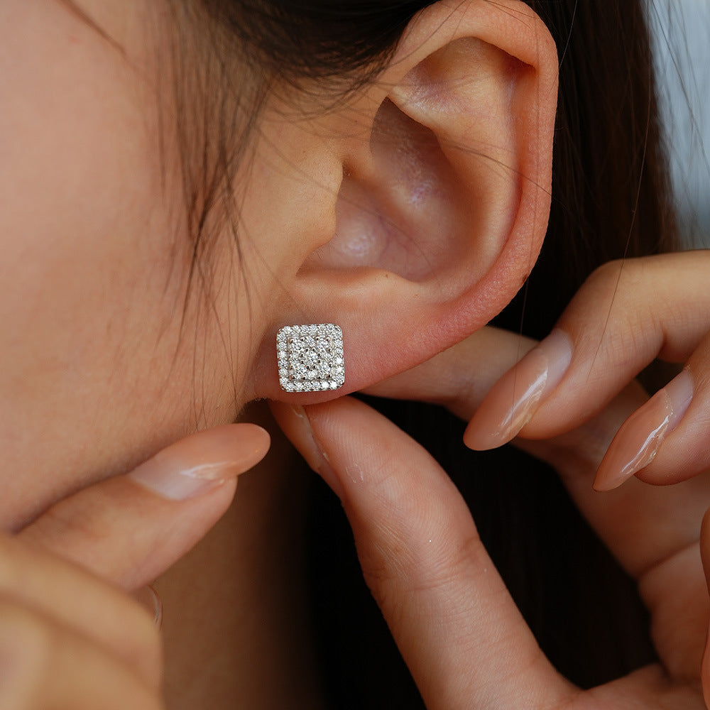 Hip-Hop Style Unisex Square Moissanite Stud Earrings