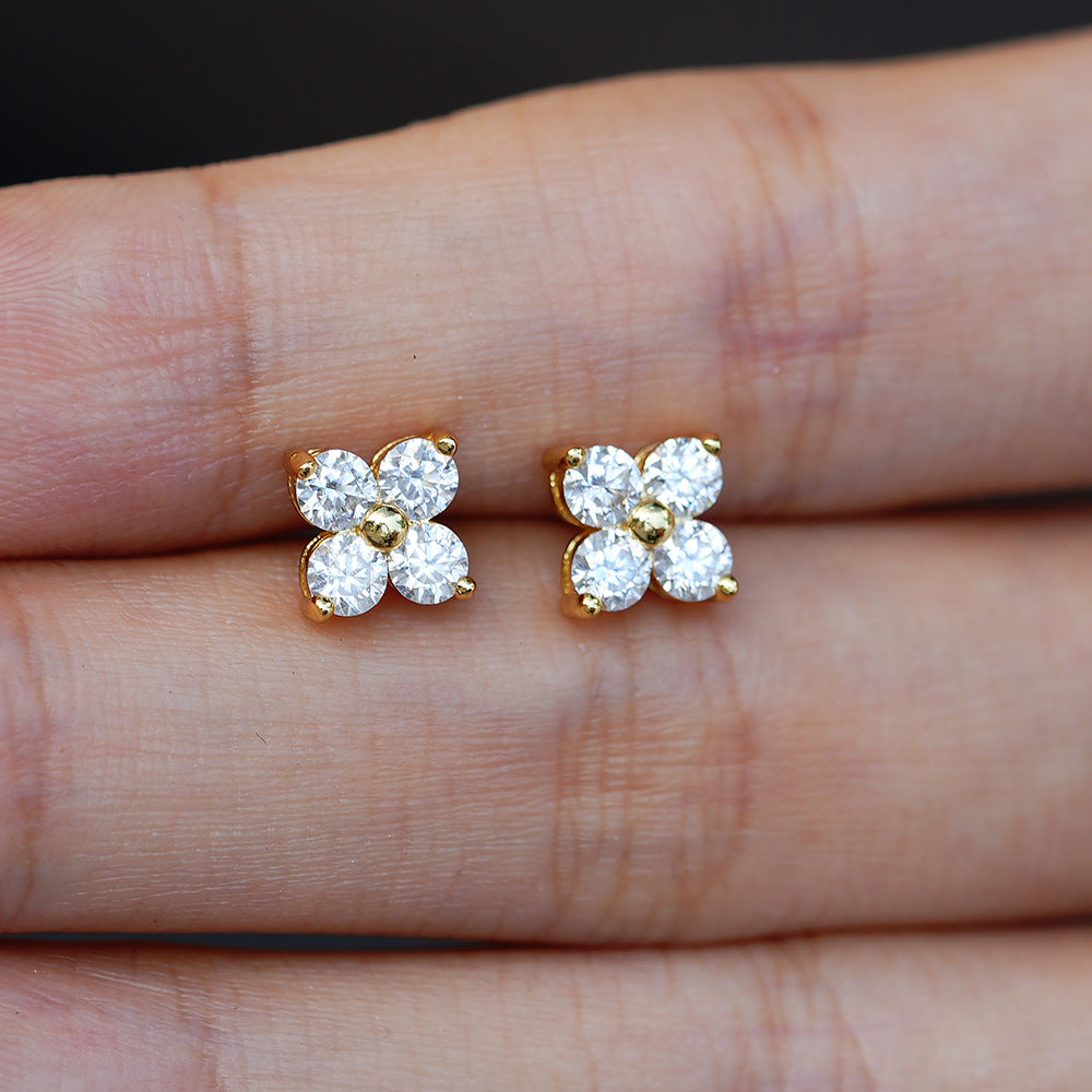 Flower Design Elegant Moissanite Stud Earrings in Sterling Silver