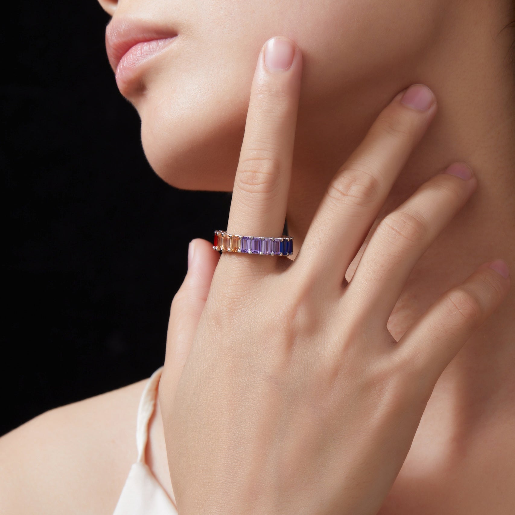 “Eternal Rainbow” Full Eternity Band in 18K Gold Plated 925 Sterling Silver