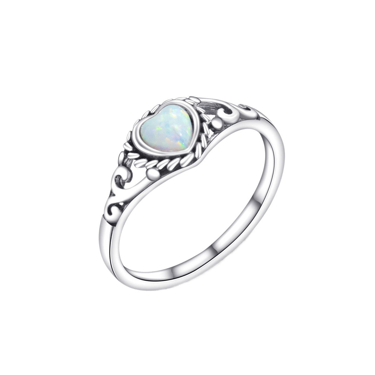 Vintage Hallow Heart Design Opal Sterling Silver Ring