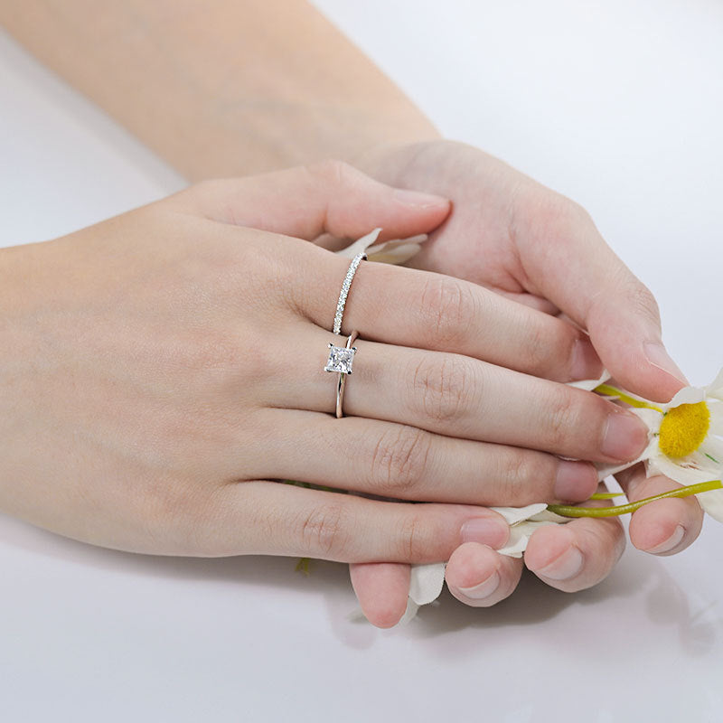 Simple D Color Moissanite Paved Ring Band