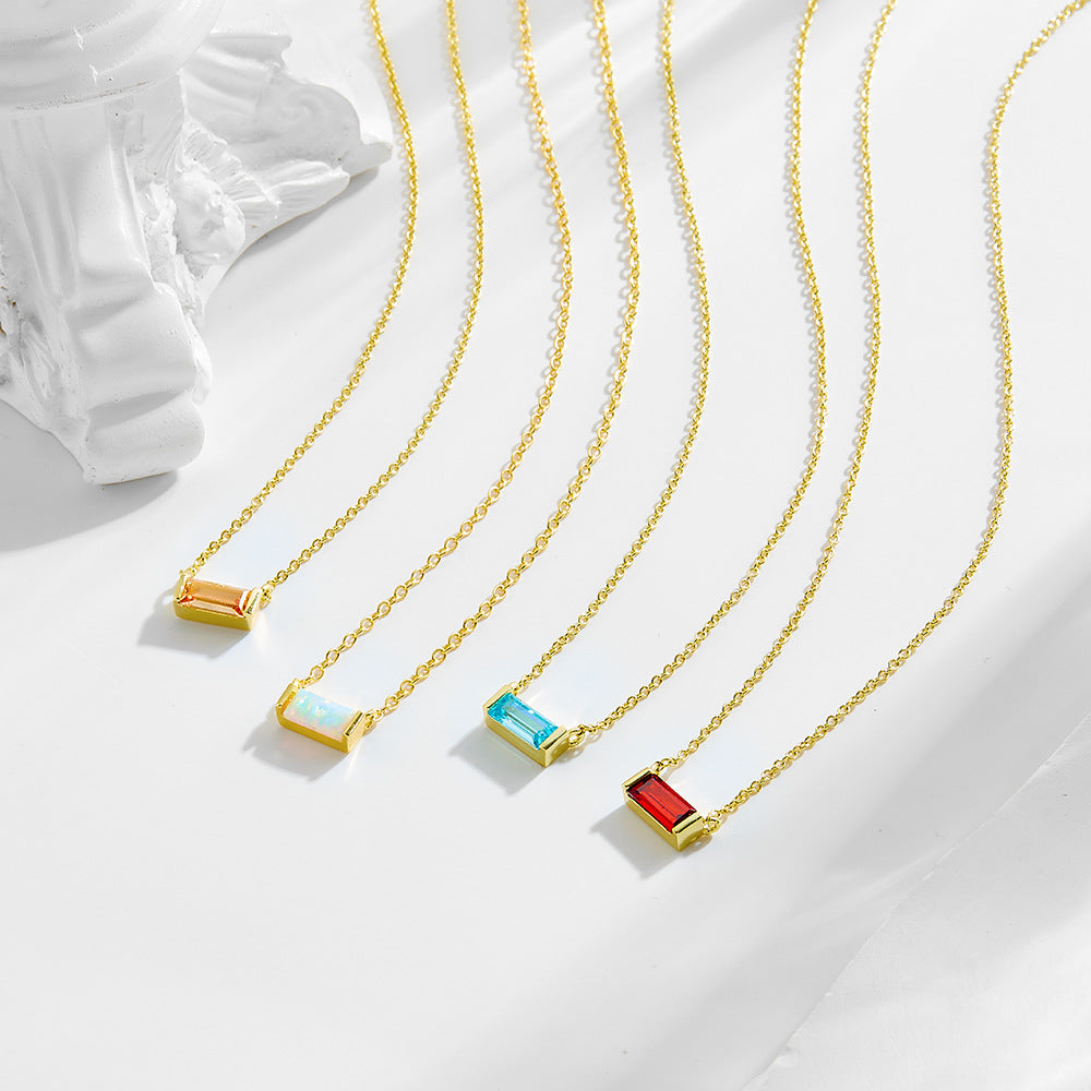 Simple design 925 Sterling Silver birth stone necklace