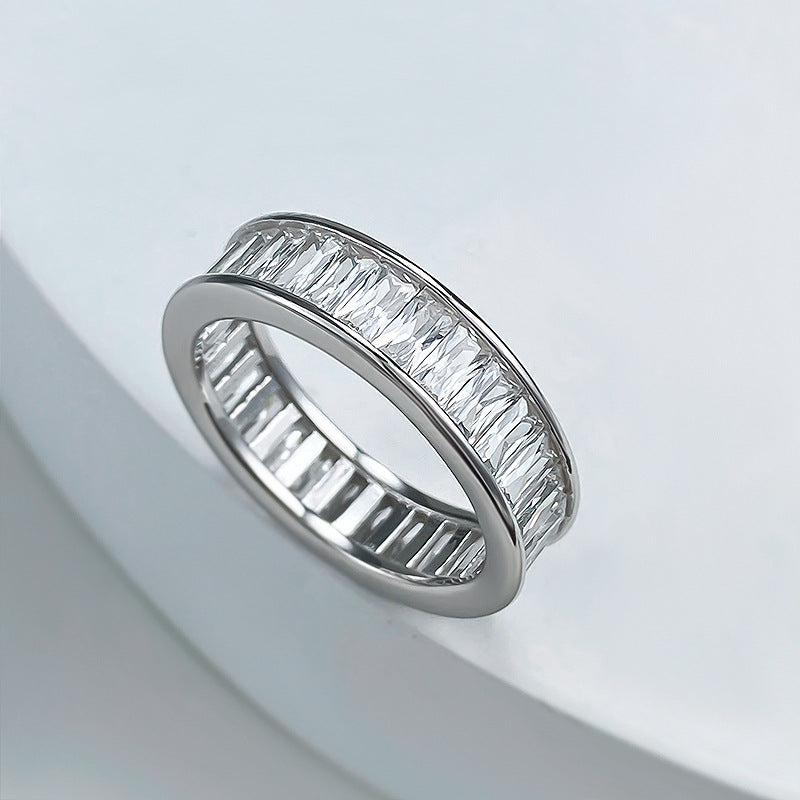 Gorgeous Princess Cut Paved Sterling Silver Band