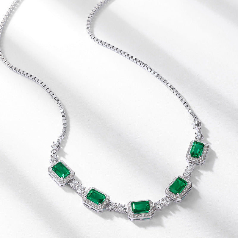 Luxury Emerald Green White Gold Plated Necklace