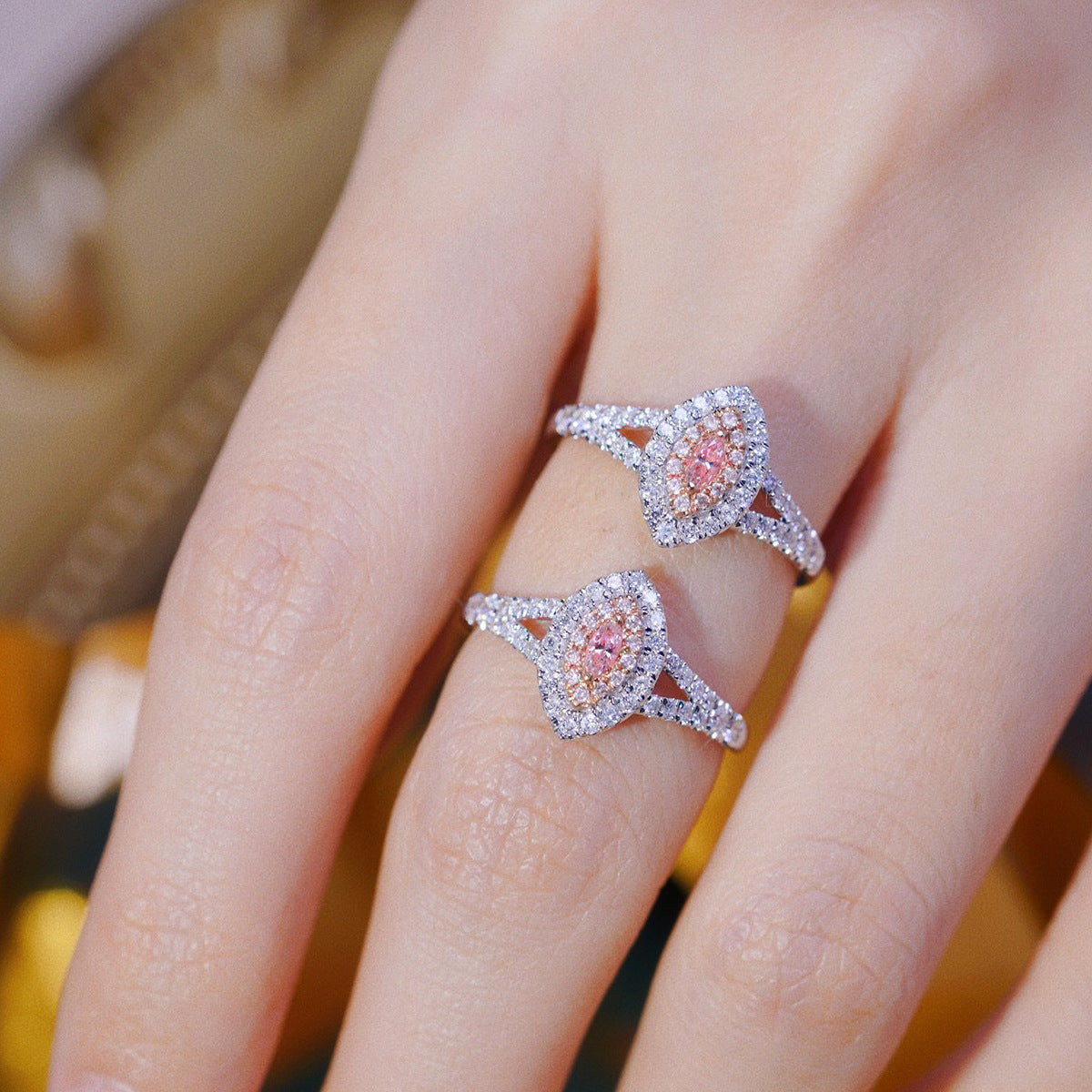 Luxury Marquise Double Halo Sterling Silver Ring