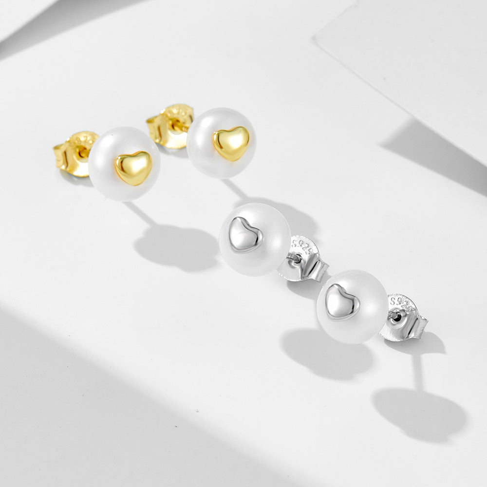 Heart Natural Pearls Sterling Silver Stud Earrings