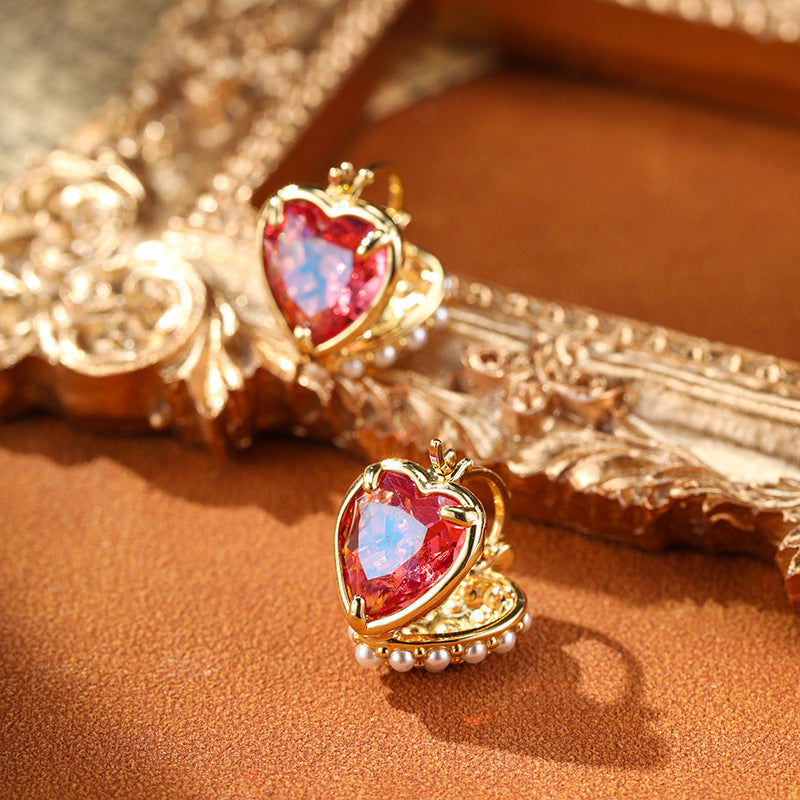 Retro Double-sided Heart Pearl Earrings