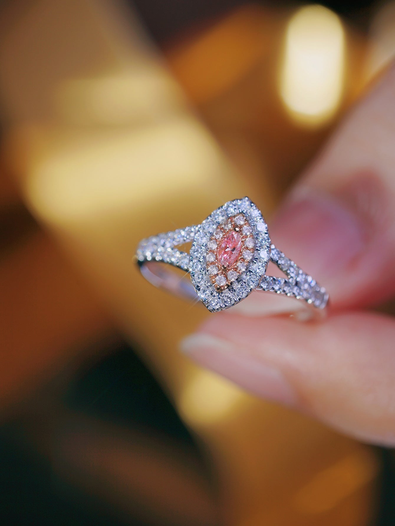 Luxury Marquise Double Halo Sterling Silver Ring