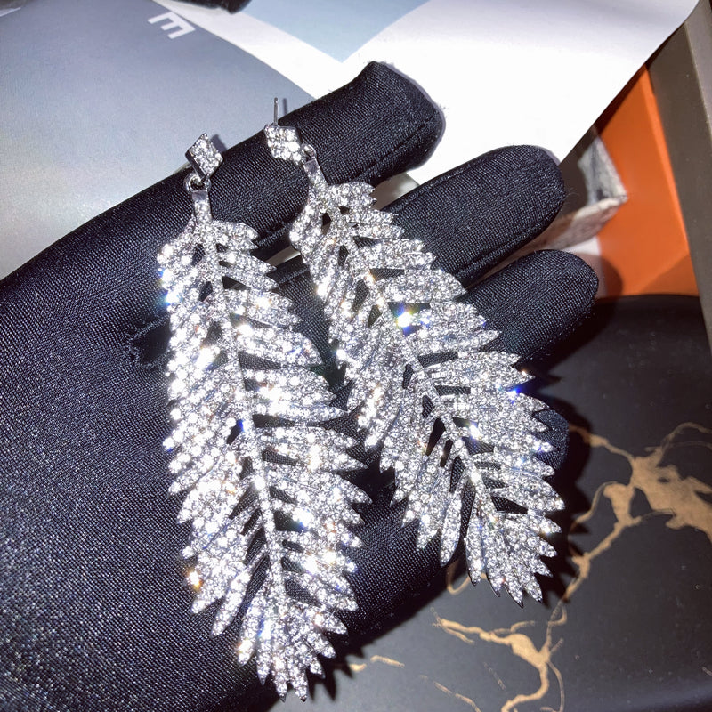 Stunning Paved Feather Earrings