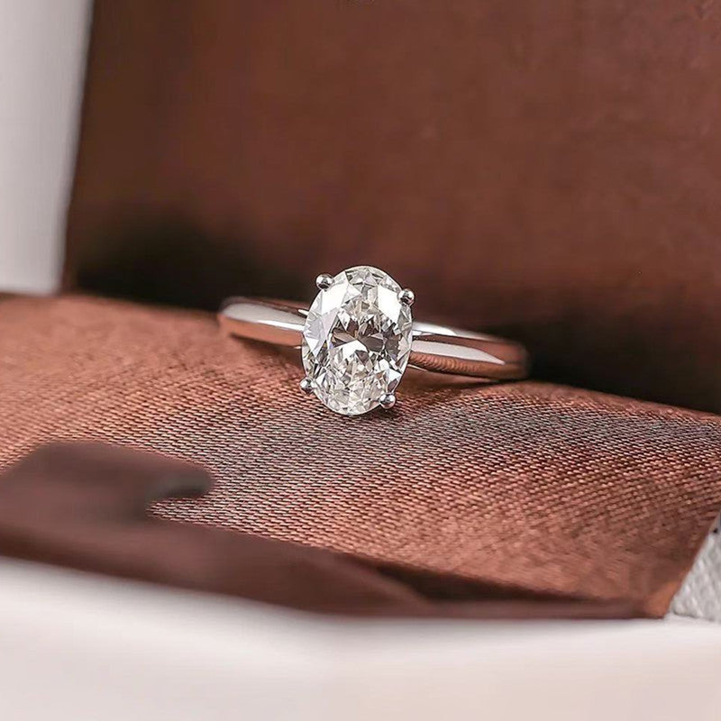 Classic Oval Cut Moissanite Sterling Silver Ring