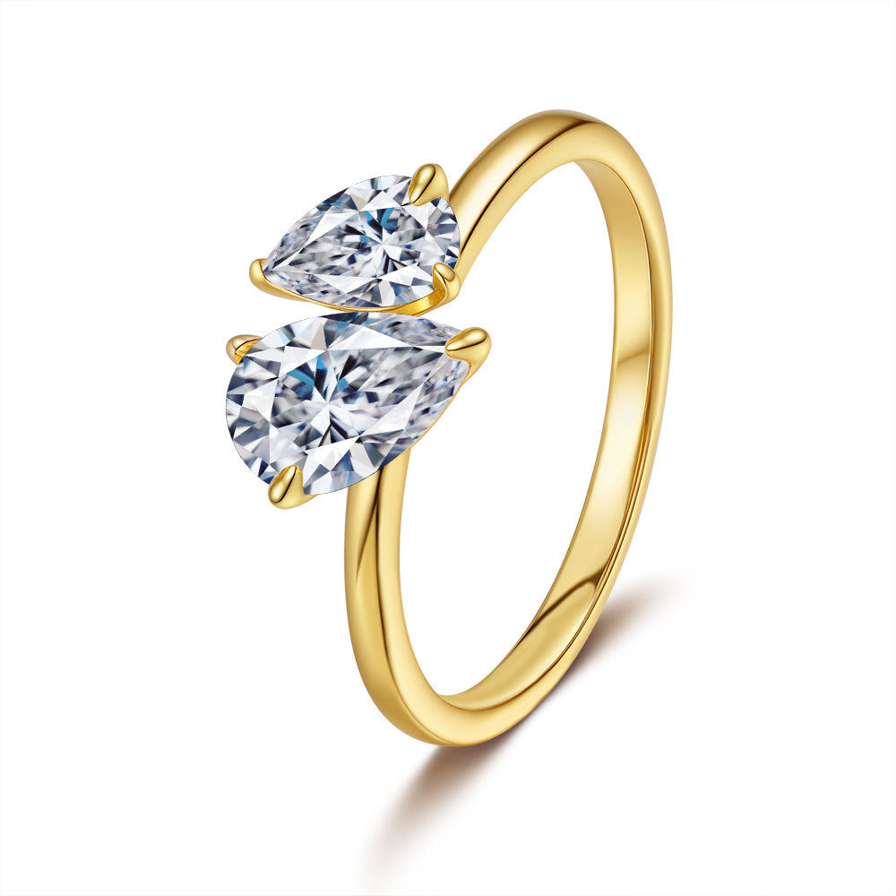 Simple Double Stone 925 Sterling Silver Ring