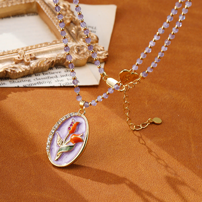 Tulip Cat's Eye Beaded Necklace For Women