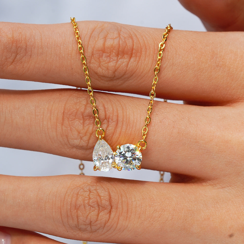 Gold Tone Dual Spark Moissanite Pendant Necklace in 925 Sterling Silver