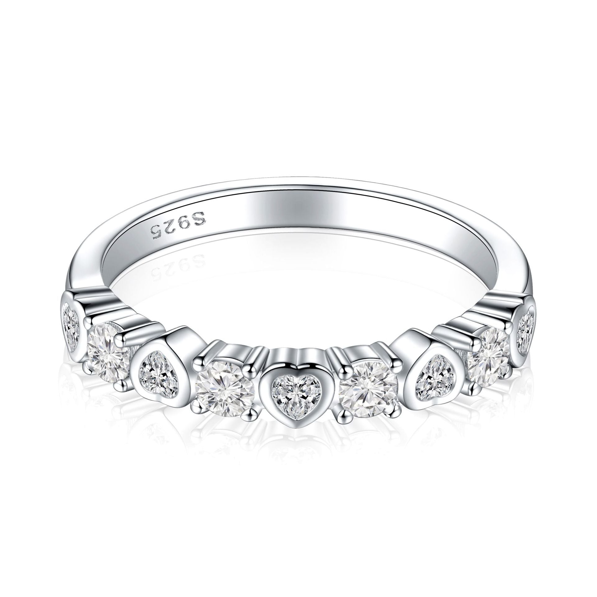Unique Heart Round Cut Half Eterniry Silver Band
