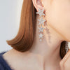 Asymmetric Pentagram Pearl Fringe Drop Earrings