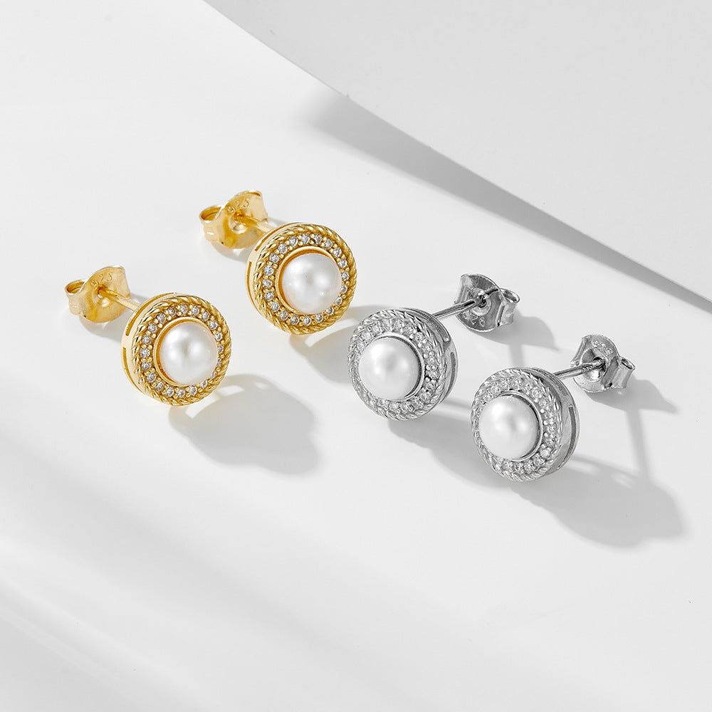 Retro Halo Natural Pearls Stud Earrings