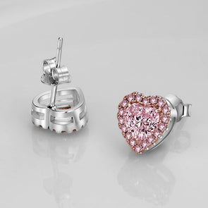 Paved Heart Design Stud Earrings
