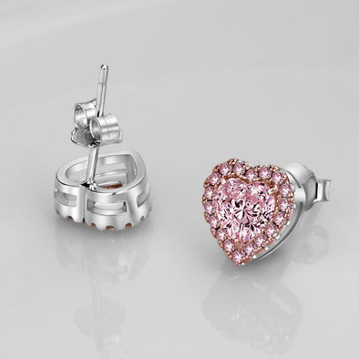 Paved Heart Design Stud Earrings