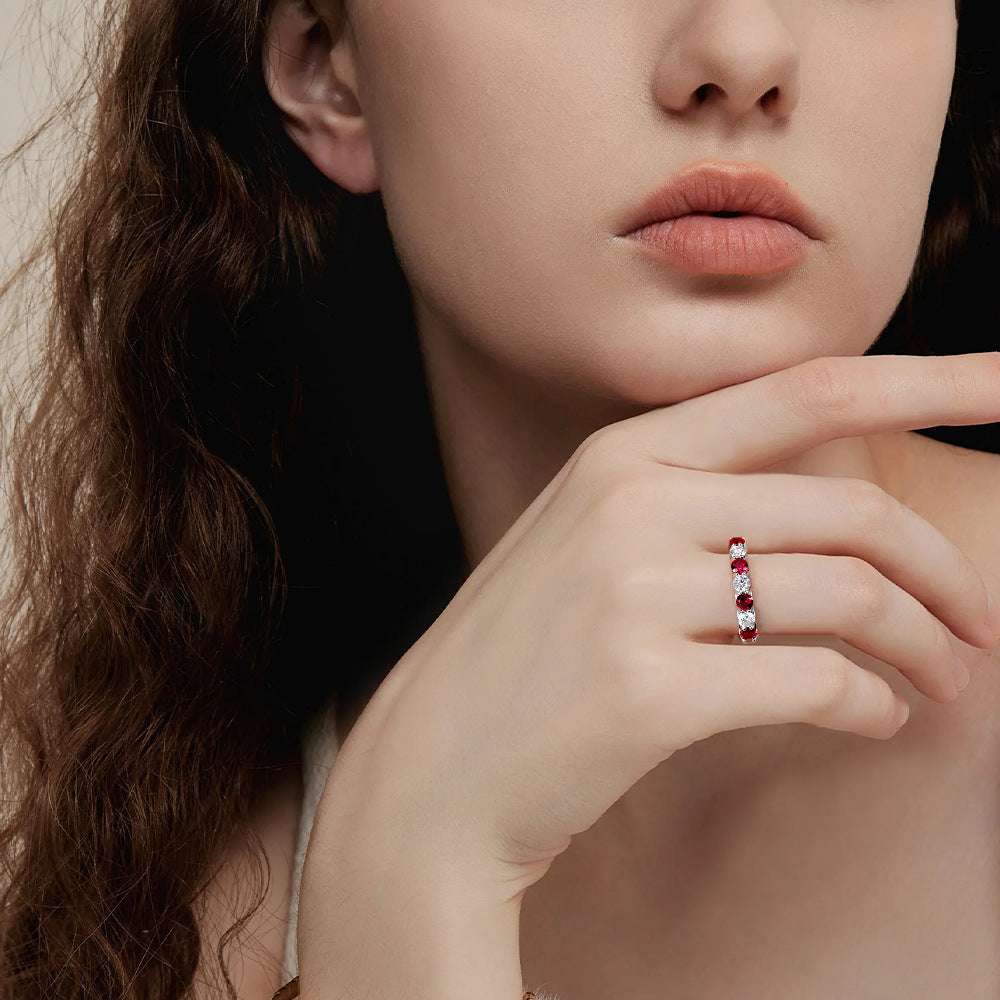 Two Tone Half Eternity Moissanite Silver Band