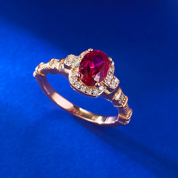 Vintage Design Ruby Oval Cut Sterling Silver Engagement Ring