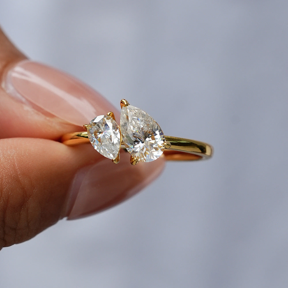 Simple Double Stone 925 Sterling Silver Ring