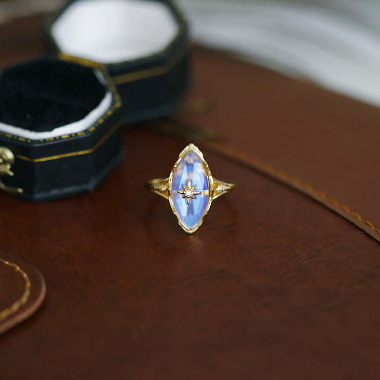 Moon Stone Marquise Shape Women's Ring in Sterling Silver