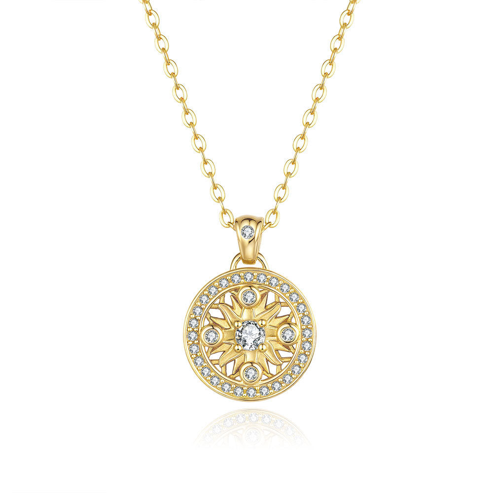 Sunflower Moissanite Eight Treasures Compass Pendant Necklace