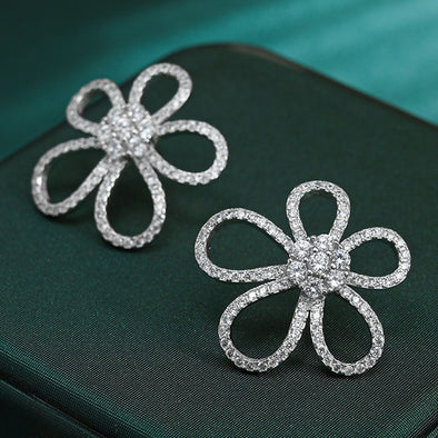 Flower Design Sterling Silver Stud Earrings
