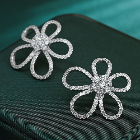 Flower Design Sterling Silver Stud Earrings