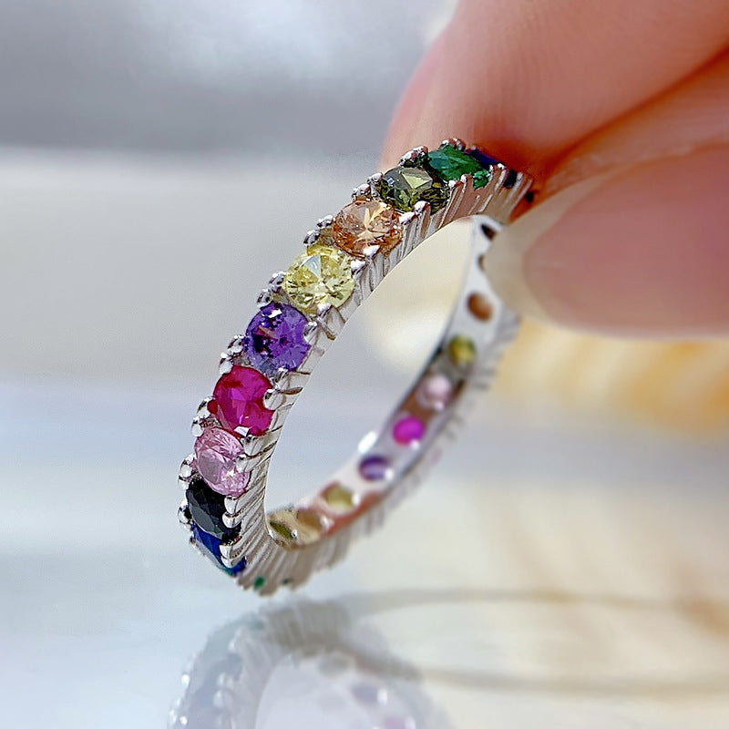 Rainbow Eternity Sterling Silver Band