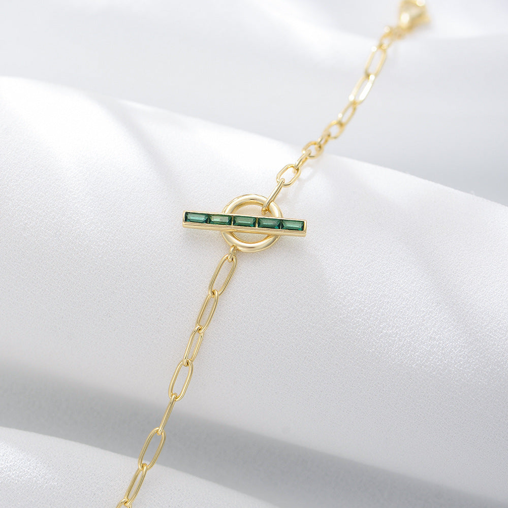 Geometric Emerald Green Sterling Silver Bracelet