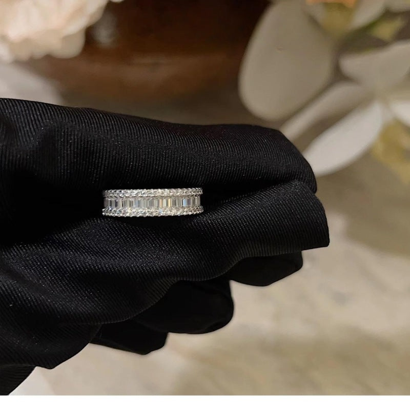 Three Rows Design Paved Sterling Silver Band