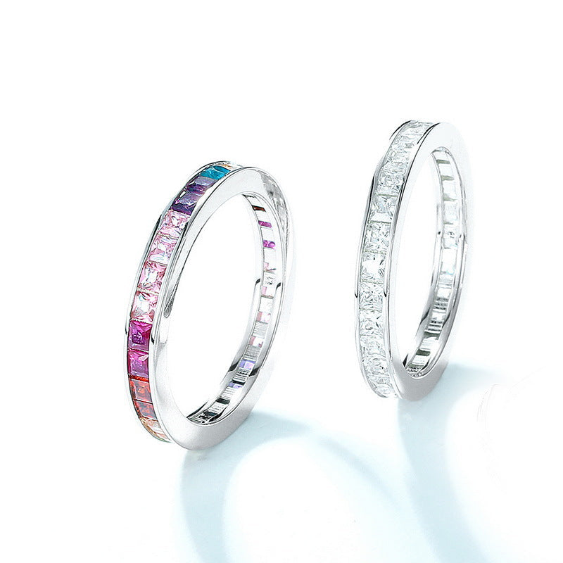 Colorful Rainbow Princess Cut Ring Band