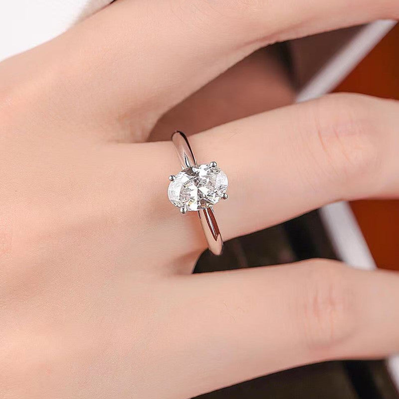 Classic Oval Cut Moissanite Sterling Silver Ring