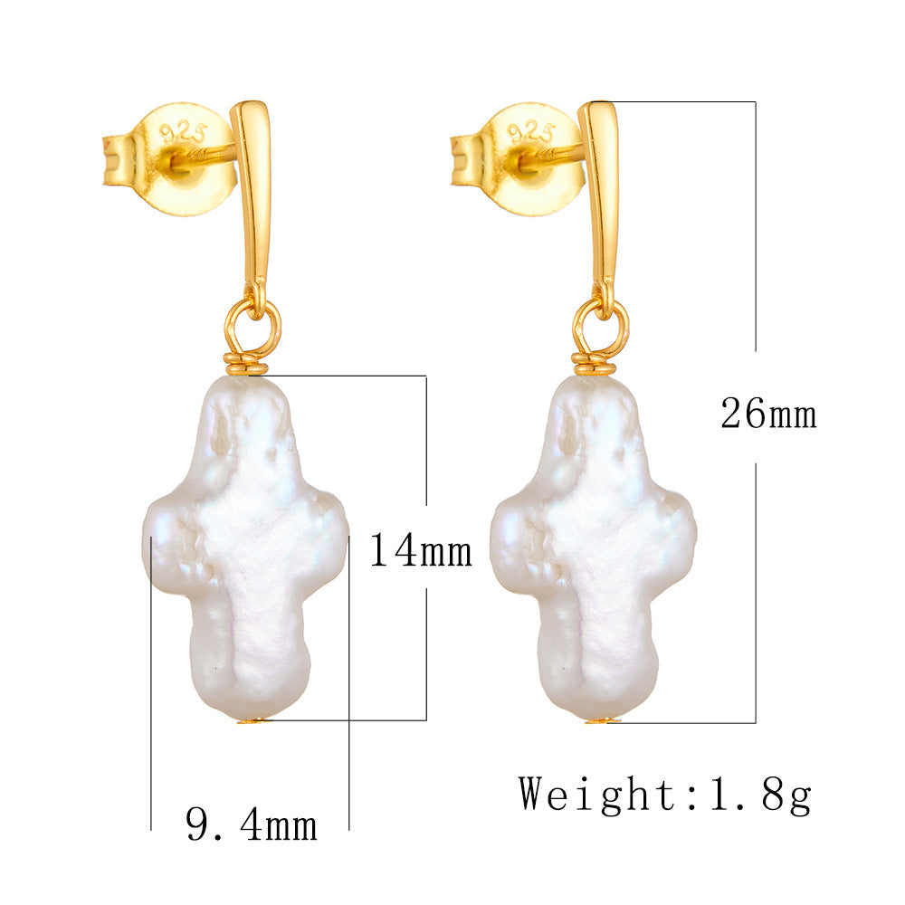 Cross Shape Pearl Drop Earrings