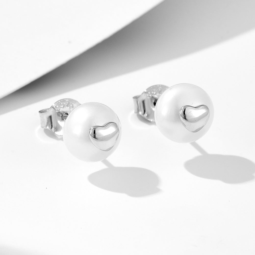 Heart Natural Pearls Sterling Silver Stud Earrings