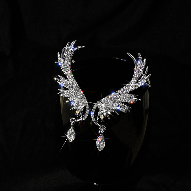 Paved Wing Design Stud Earrings