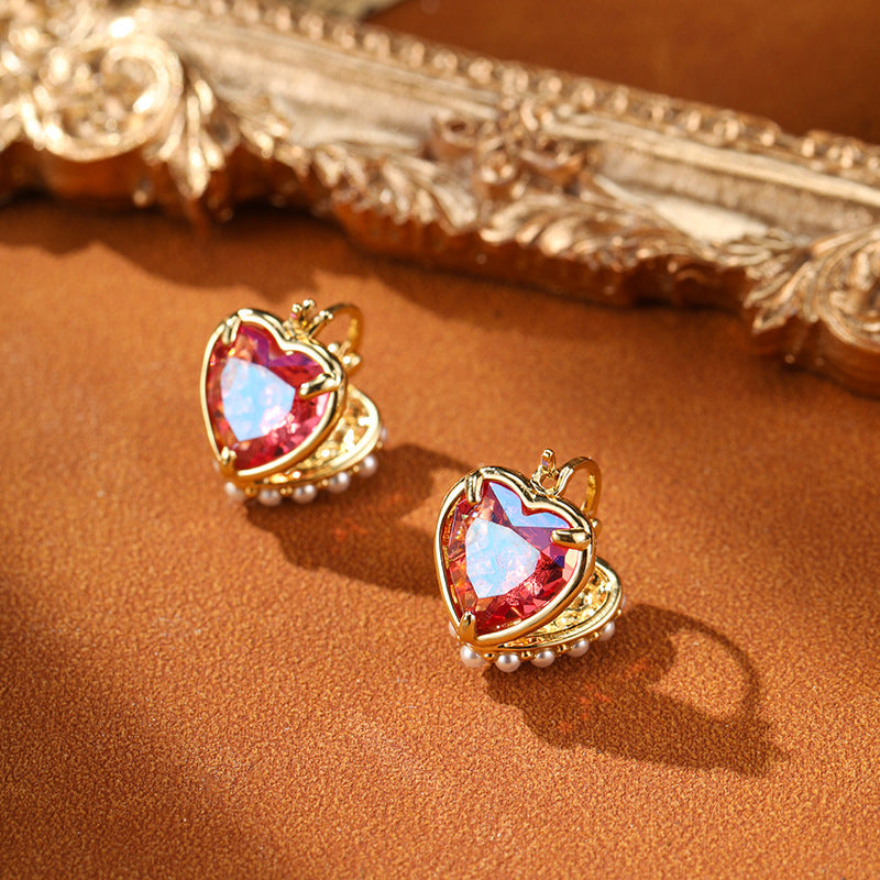 Retro Double-sided Heart Pearl Earrings