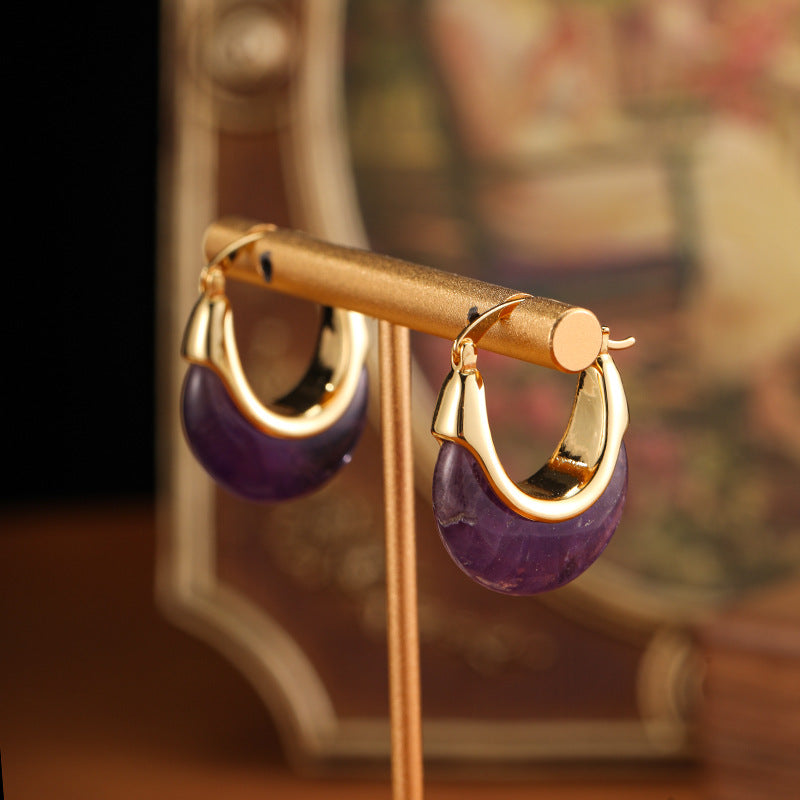 Vintage Natural Amethyst U-shaped Earrings