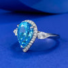 Vintage-Style Halo Aquamarine Pear Cut Engagement Ring in Sterling Silver