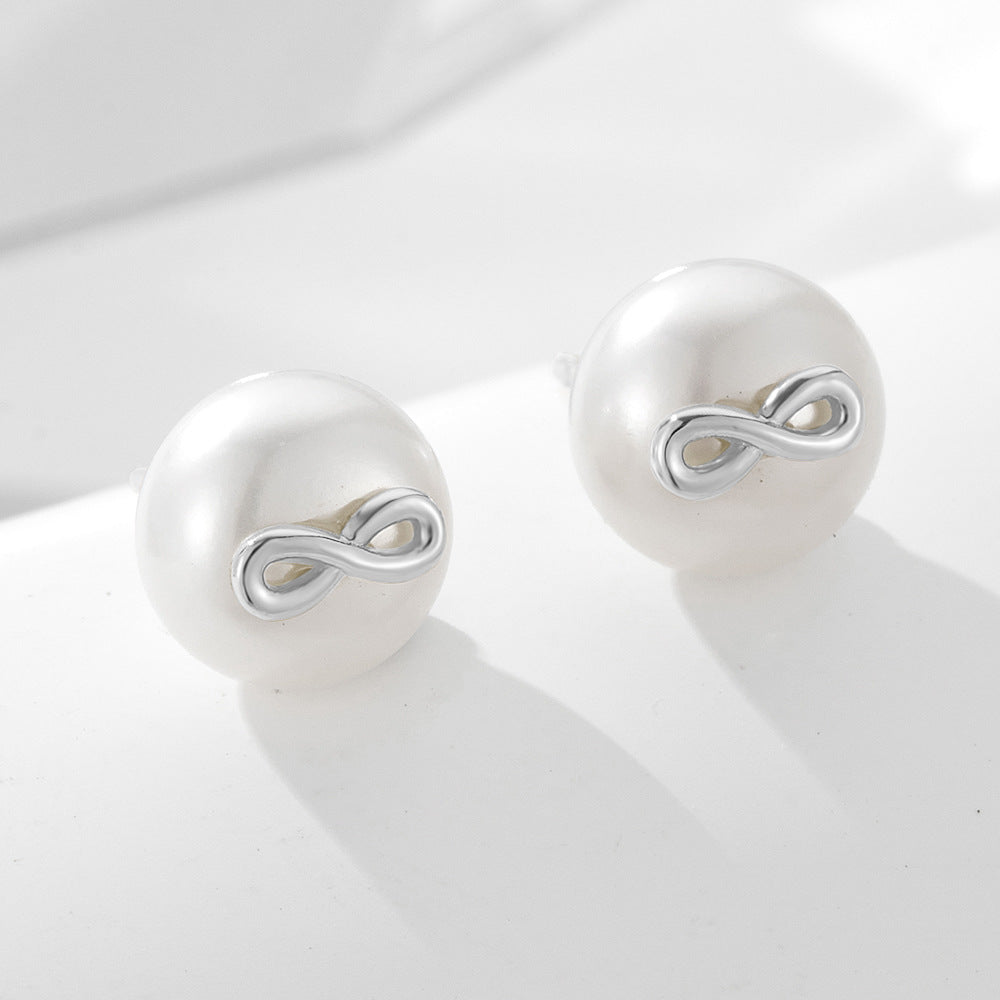 Infinity Pearls Sterling Silver Stud Earrings