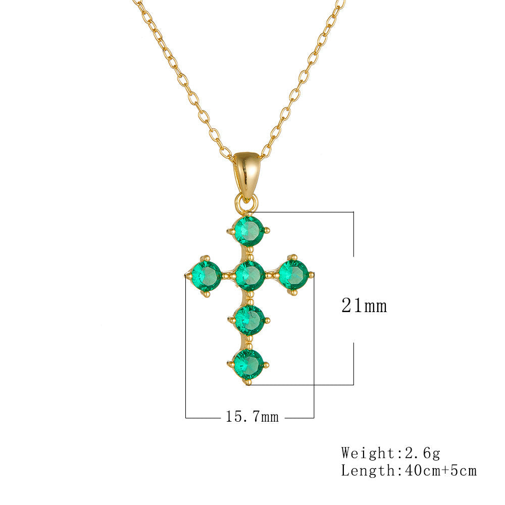 Vintage Emerald Green Cross Design Sterling Silver Necklace