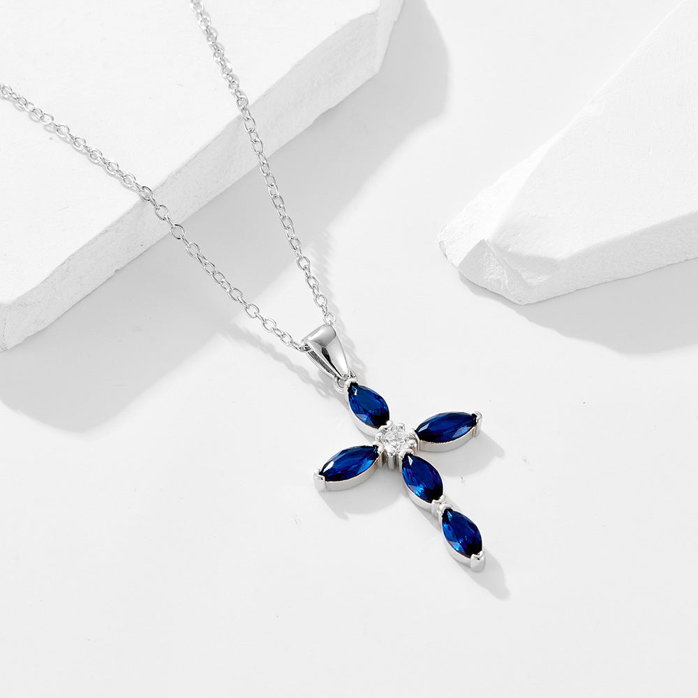 Luxury Blue Cross Design Sterling Silver Necklace