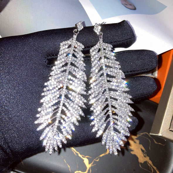 Stunning Paved Feather Earrings