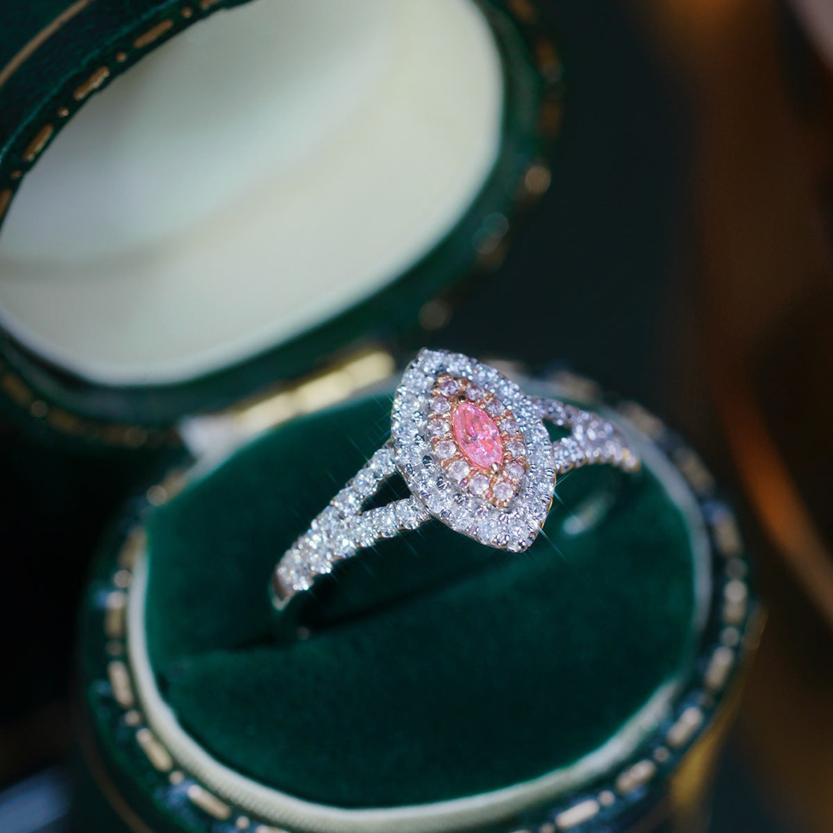 Luxury Marquise Double Halo Sterling Silver Ring