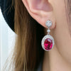 Retro Oval Cut Halo Drop Earrings